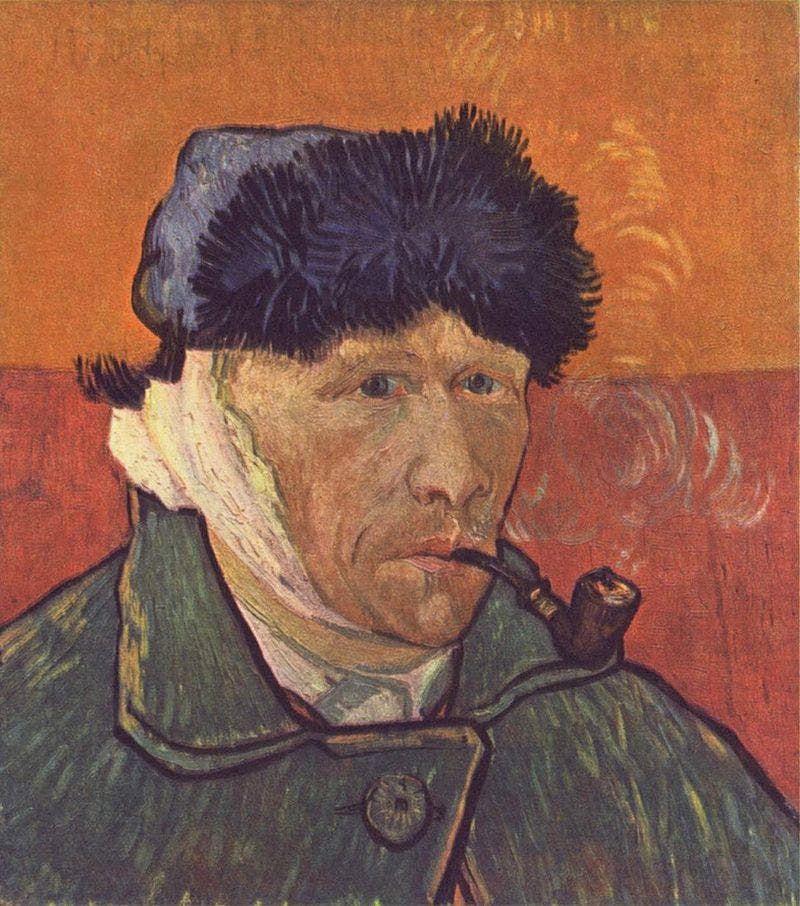 لوحة لفان غوخ وهو يدخن عقب قطعه لأذنه