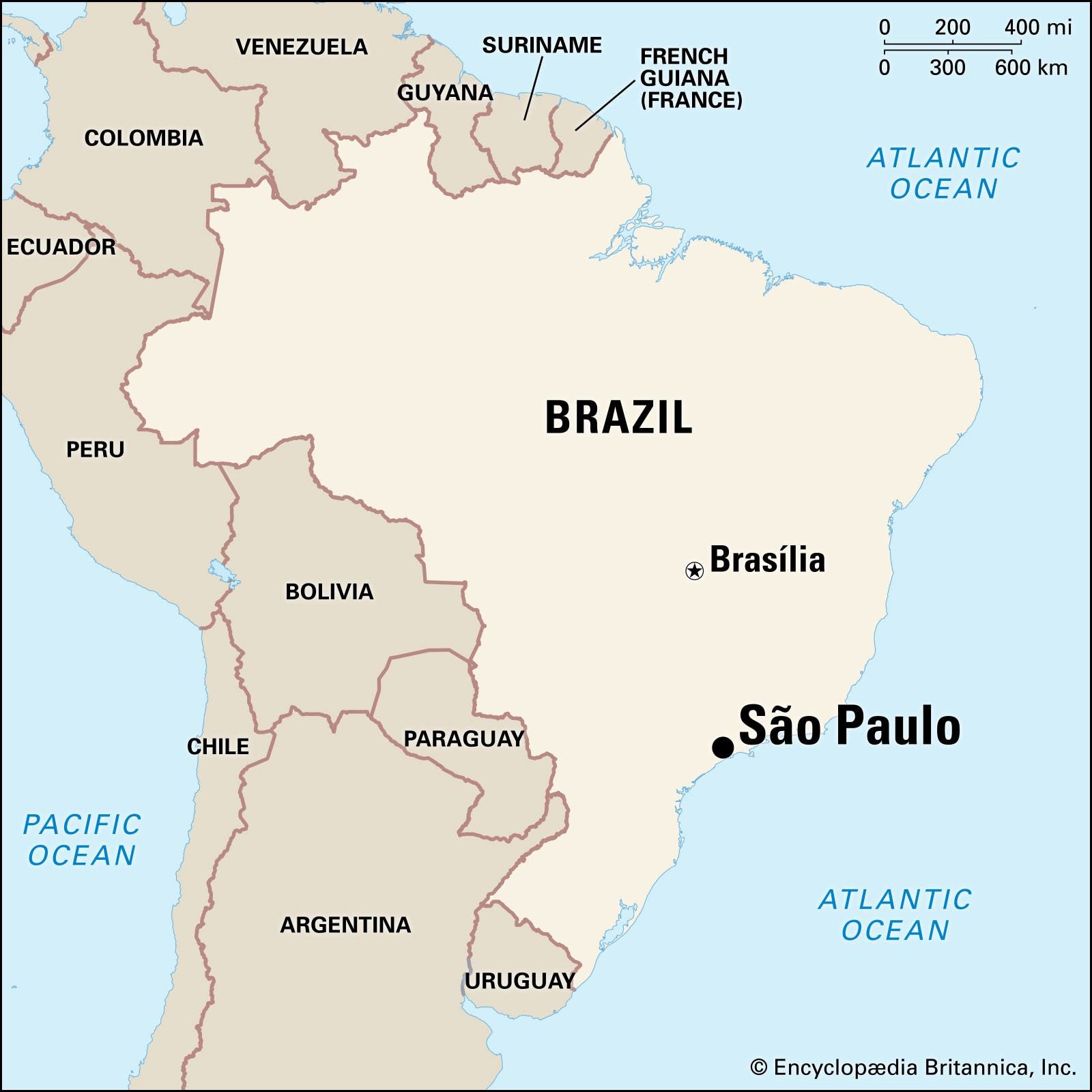 خريطة تبرز موقع ساو باولو بالبرازيل