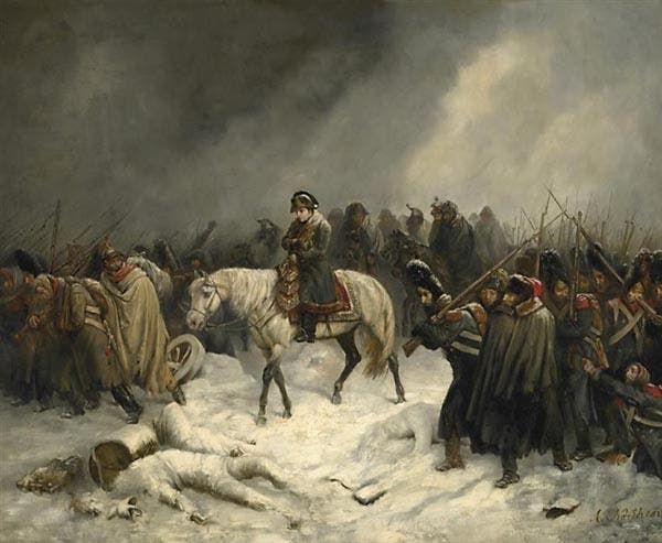 لوحة تجسد معاناة جيش نابليون بونابرت من البرد الروسي