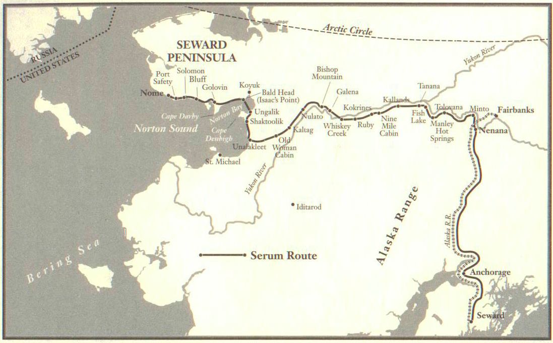 خريطة تبرز الطريق التي سلكها المصل المضاد قبل بلوغه مدينة نوم