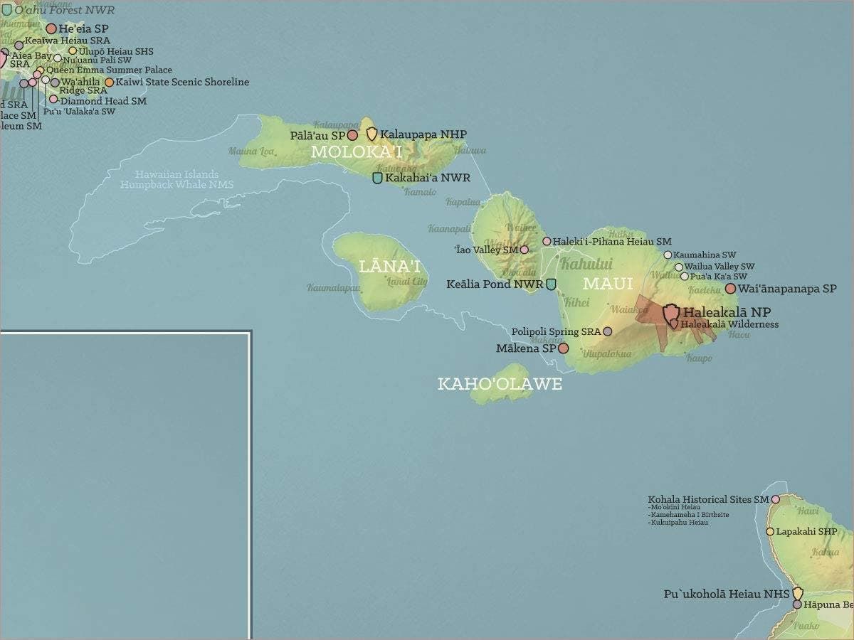 خريطة تبرز جزيرة مولوكاي بأرخبيل هاواي