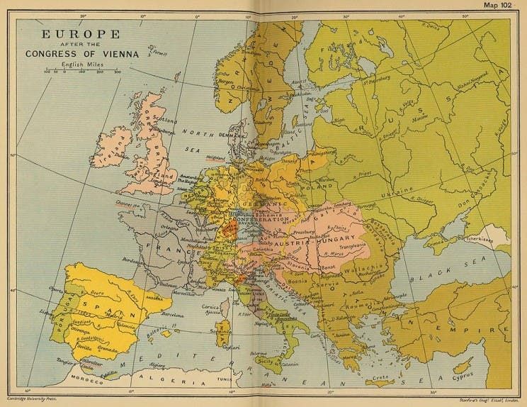 خريطة أوروبا عقب مؤتمر فيينا