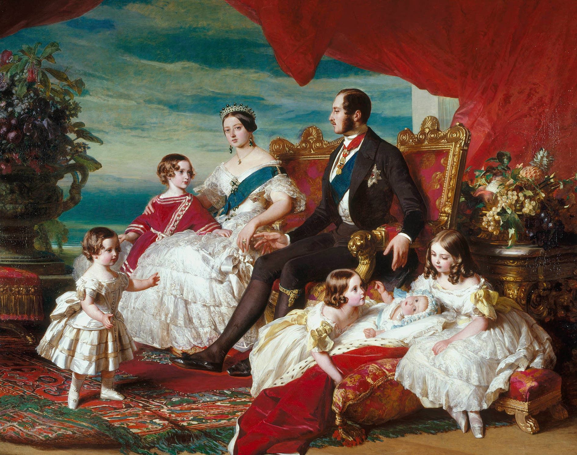 لوحة تجسد الملكة فكتوريا محاطة بزوجها الأمير ألبرت وعدد من أطفالها