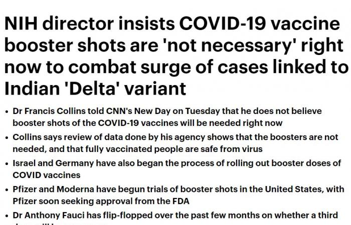 مدير المعاهد الوطنية للصحة بأمريكا: الجرعات المعززة للقاحات كورونا ليست ضرورية حاليا