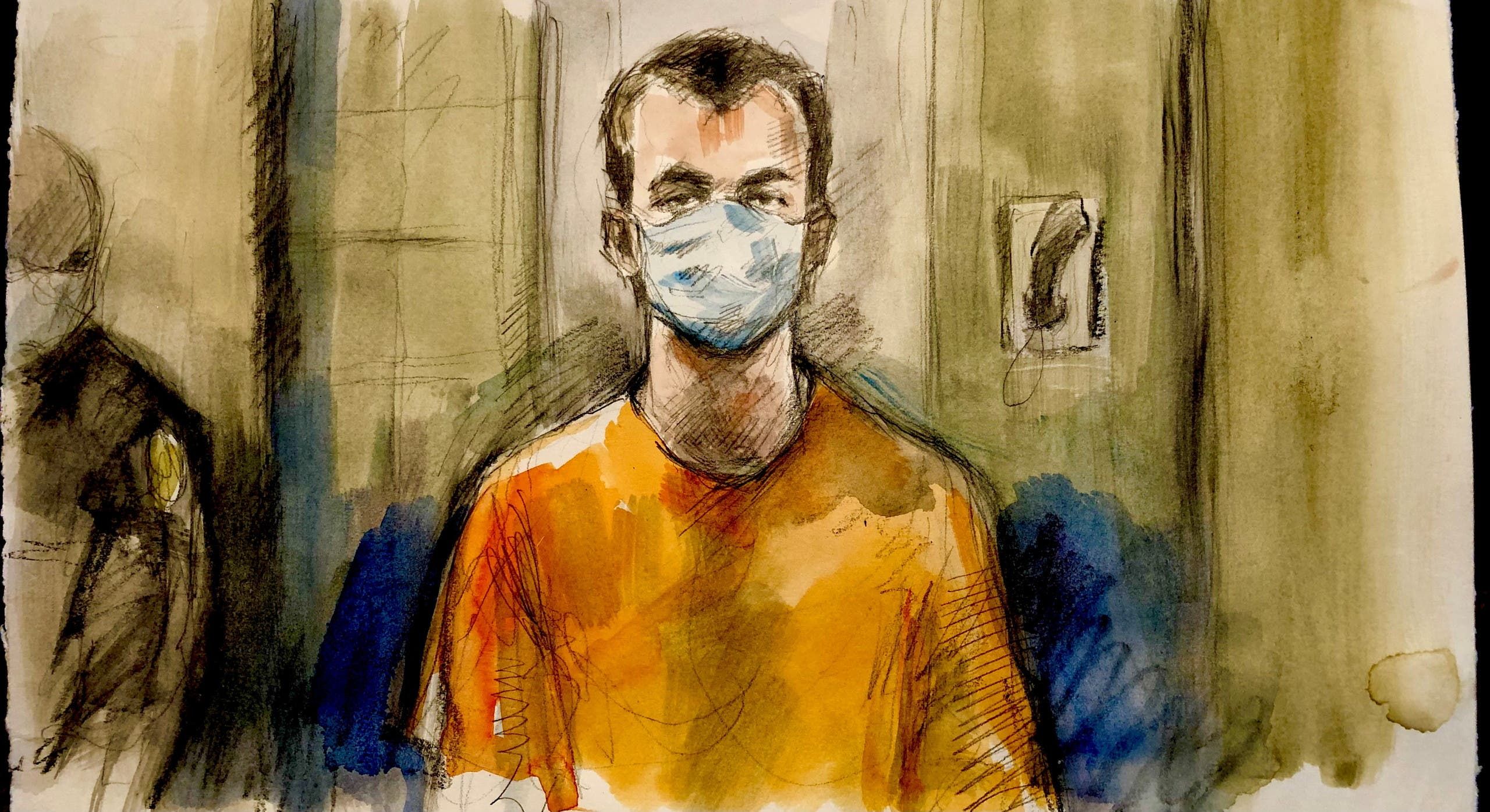 رسم لناثانيال فلتمان خلال مثوله أمام المحكمة