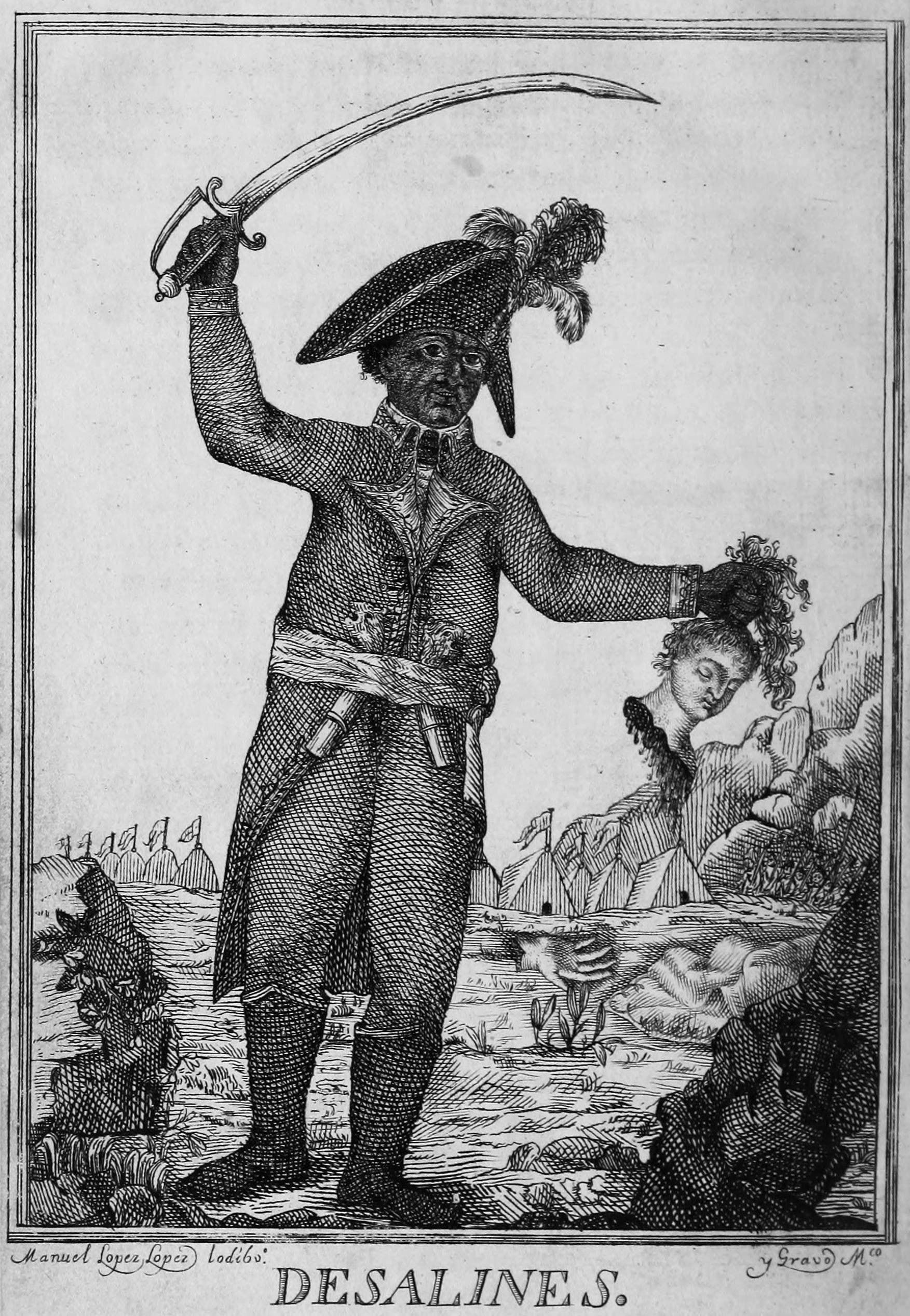 لوحة تجسد ديسالين وهو يحمل بيده رأس فرنسي